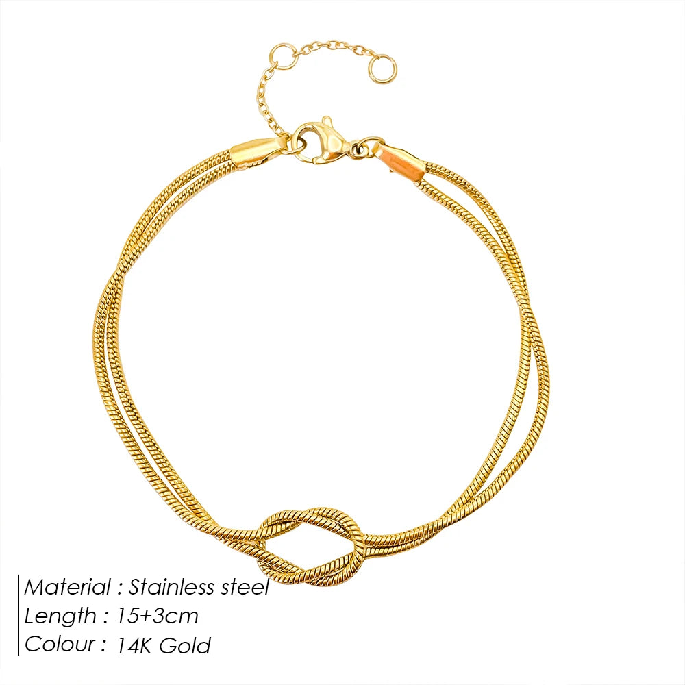 eManco Fashion High Quality Stainless Steel Gold Plated Couple Bracelets Classic Round Snake Chain Knotted Simple Accessories