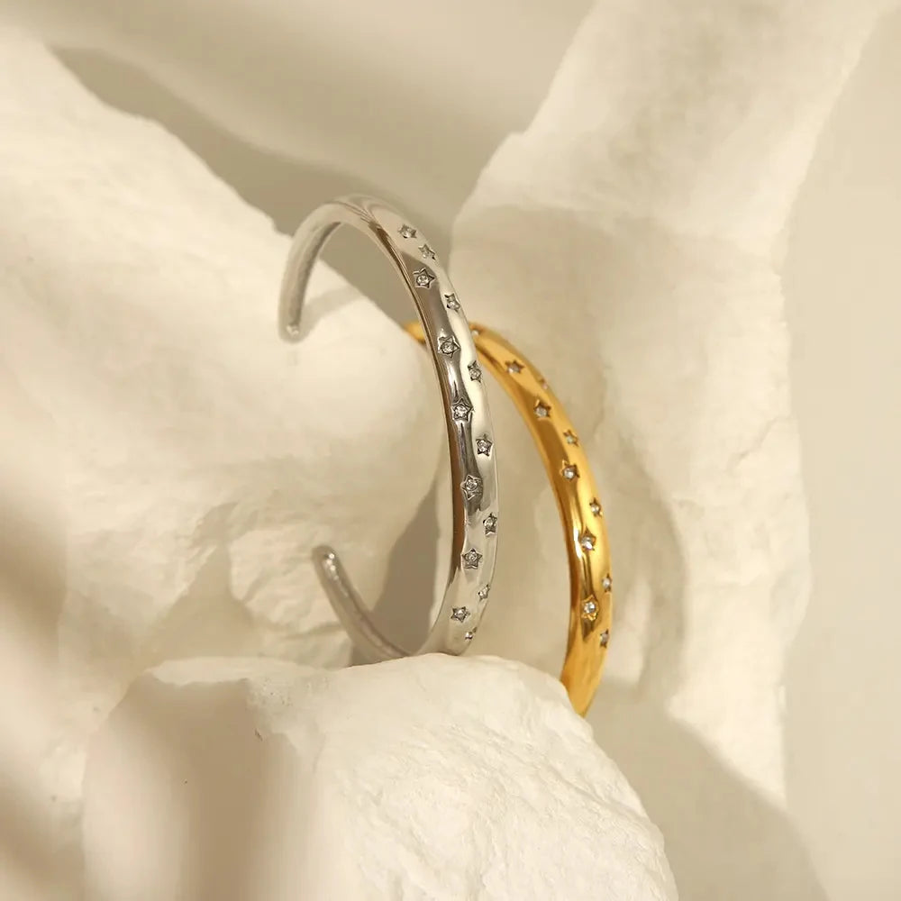 eManco Stainless Steel Sparkling Rhinestone Fashion Bracelet Bangle Gold Plated Waterproof High Quality PVD Jewelry Wholesale