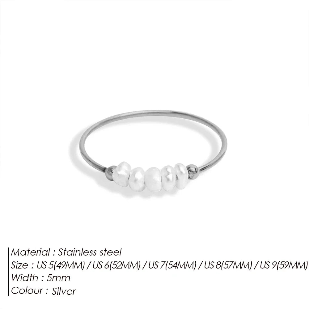 eManco Fashion Freshwater Pearls High Quality Stainless Steel Gold-Plated Round Rings Holiday Jewelry Gifts Wholesale