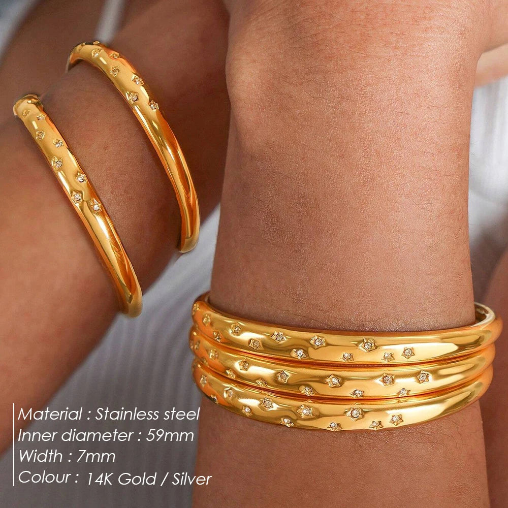 eManco Stainless Steel Sparkling Rhinestone Fashion Bracelet Bangle Gold Plated Waterproof High Quality PVD Jewelry Wholesale