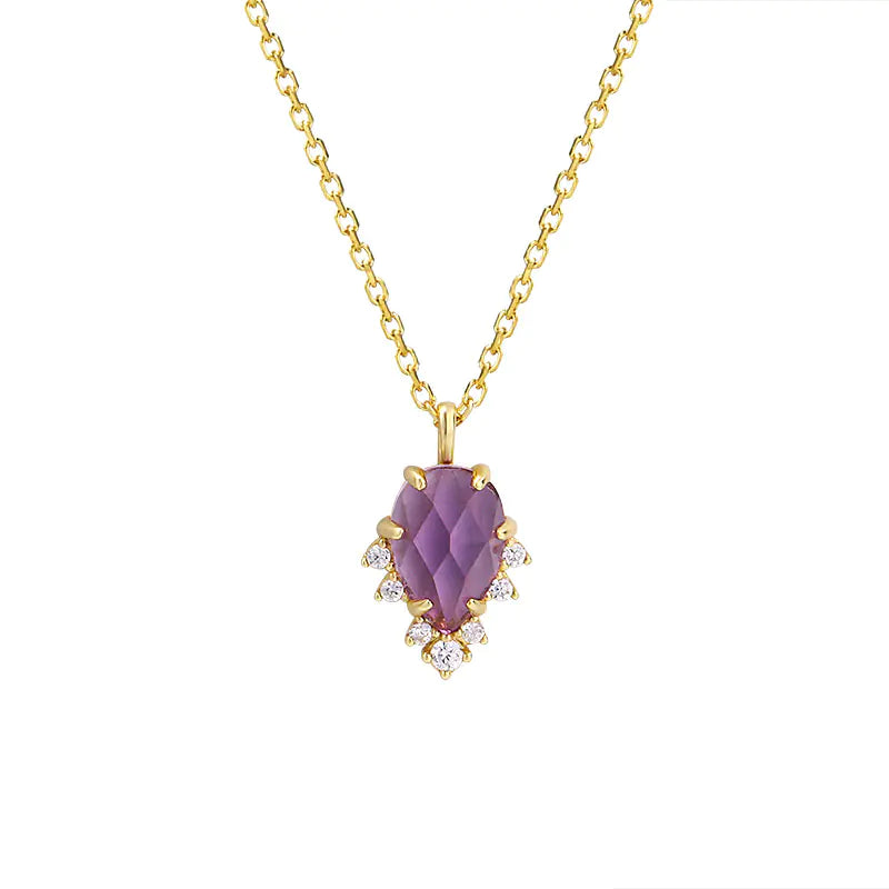 S925 Gold-Plated Necklace with Natural Amethyst Set