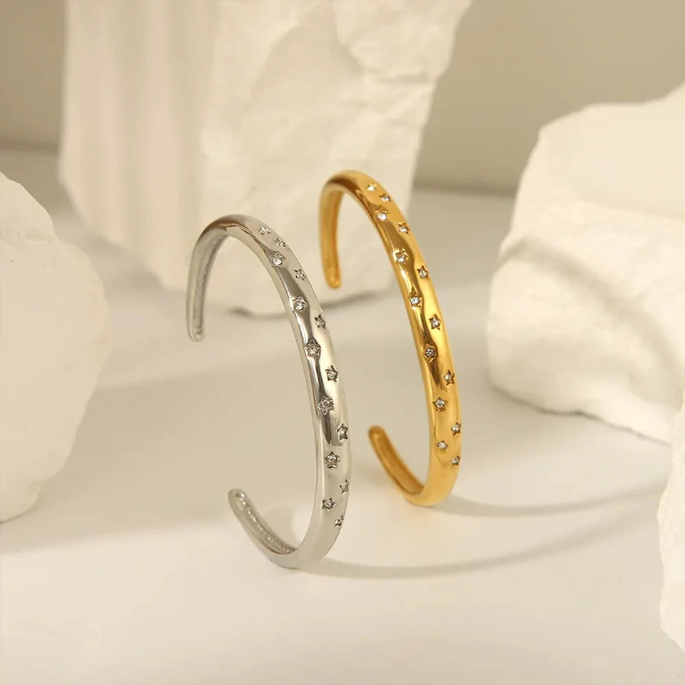 eManco Stainless Steel Sparkling Rhinestone Fashion Bracelet Bangle Gold Plated Waterproof High Quality PVD Jewelry Wholesale