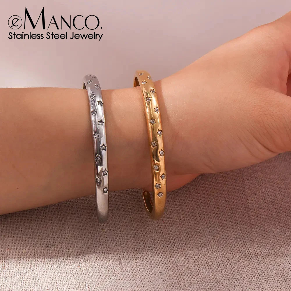eManco Stainless Steel Sparkling Rhinestone Fashion Bracelet Bangle Gold Plated Waterproof High Quality PVD Jewelry Wholesale