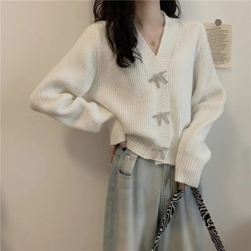 Women's V-neck Loose Short Knitted Cardigan Jacket