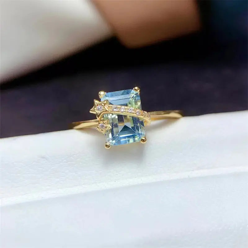 Natural Sky Blue Topaz Ring in 925 Silver Inlay