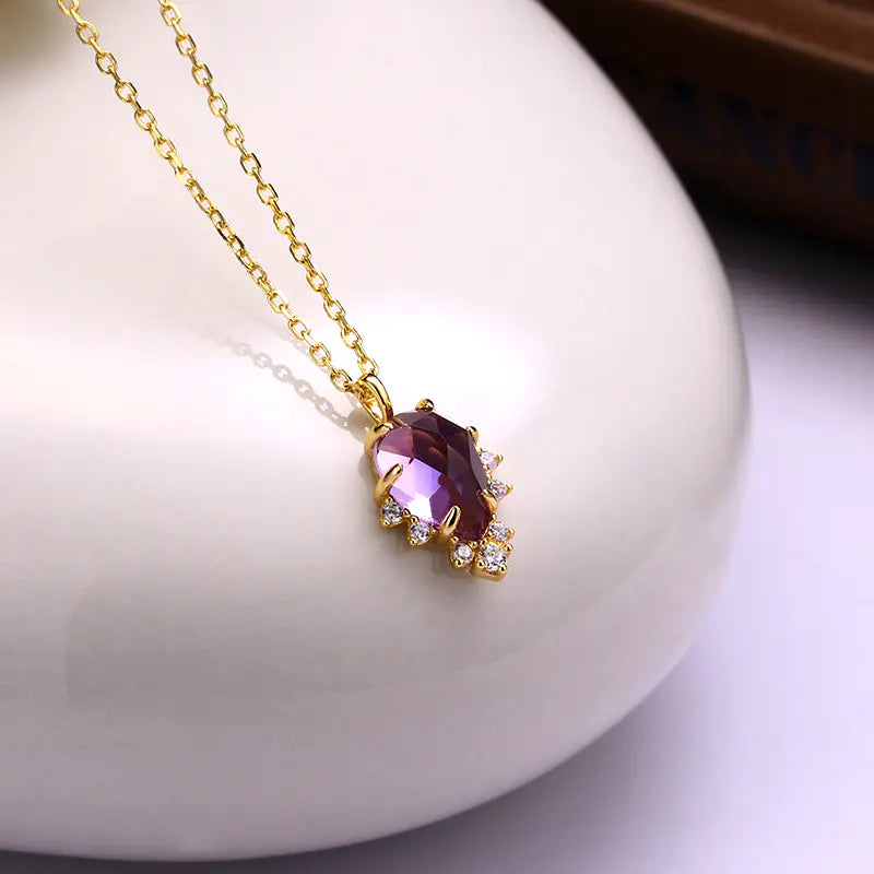 S925 Gold-Plated Necklace with Natural Amethyst Set