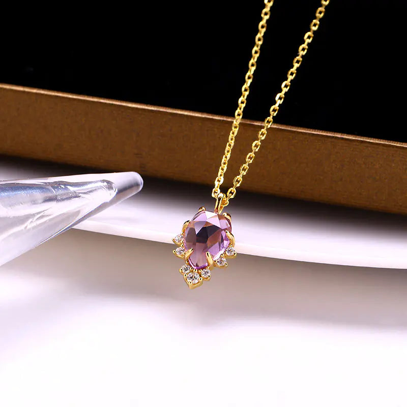 S925 Gold-Plated Necklace with Natural Amethyst Set