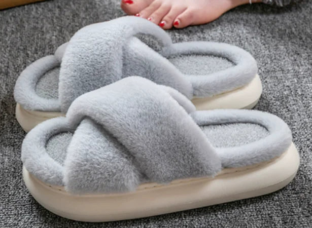 Women's Fluffy Cross Slippers