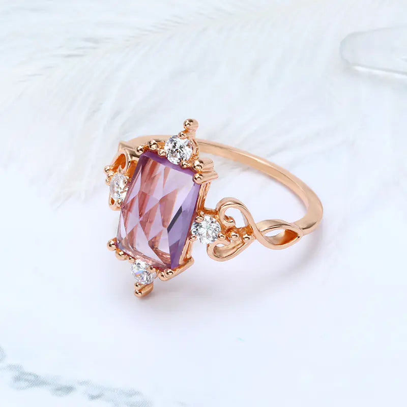 S925 Silver Natural Amethyst Heart-Shaped Ring