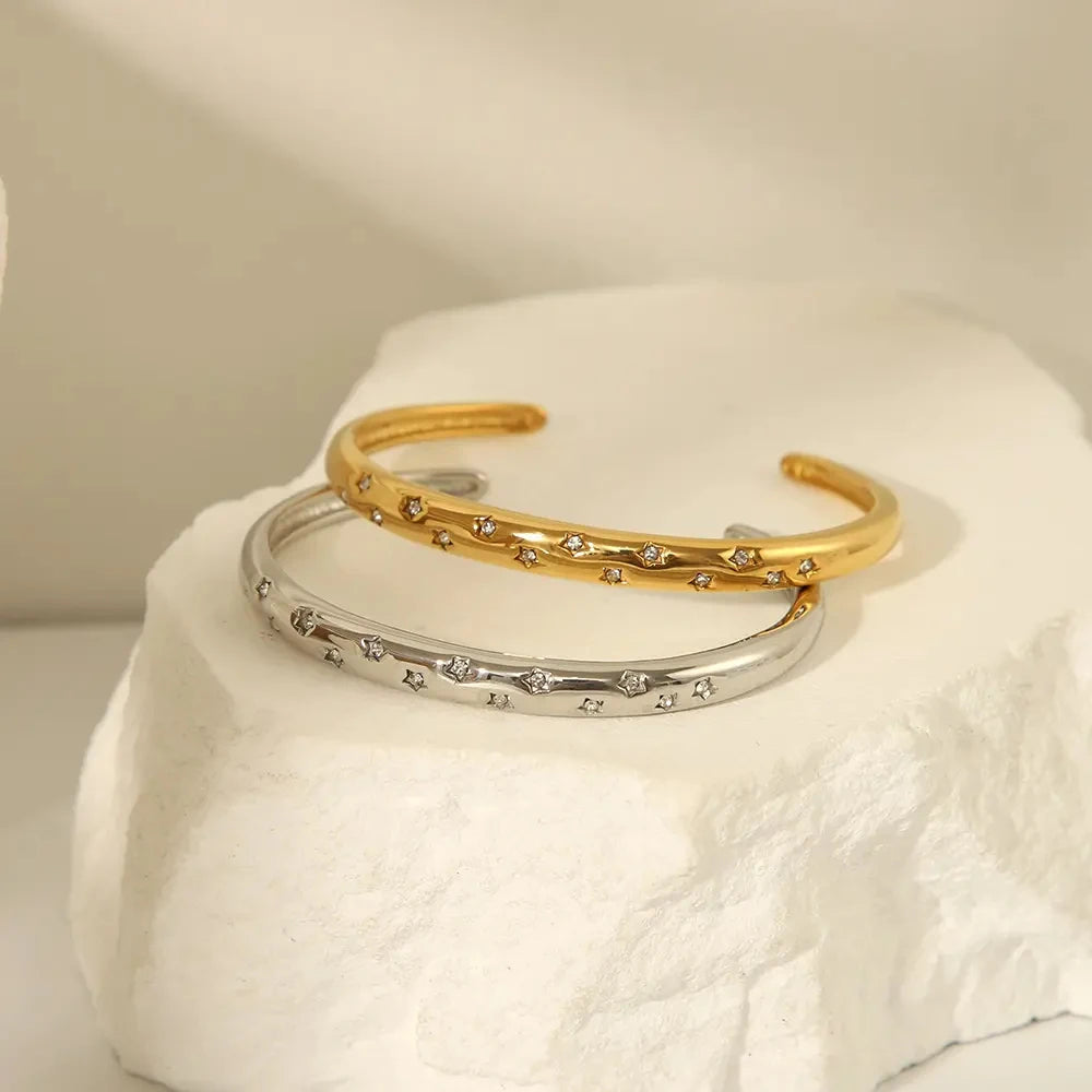 eManco Stainless Steel Sparkling Rhinestone Fashion Bracelet Bangle Gold Plated Waterproof High Quality PVD Jewelry Wholesale