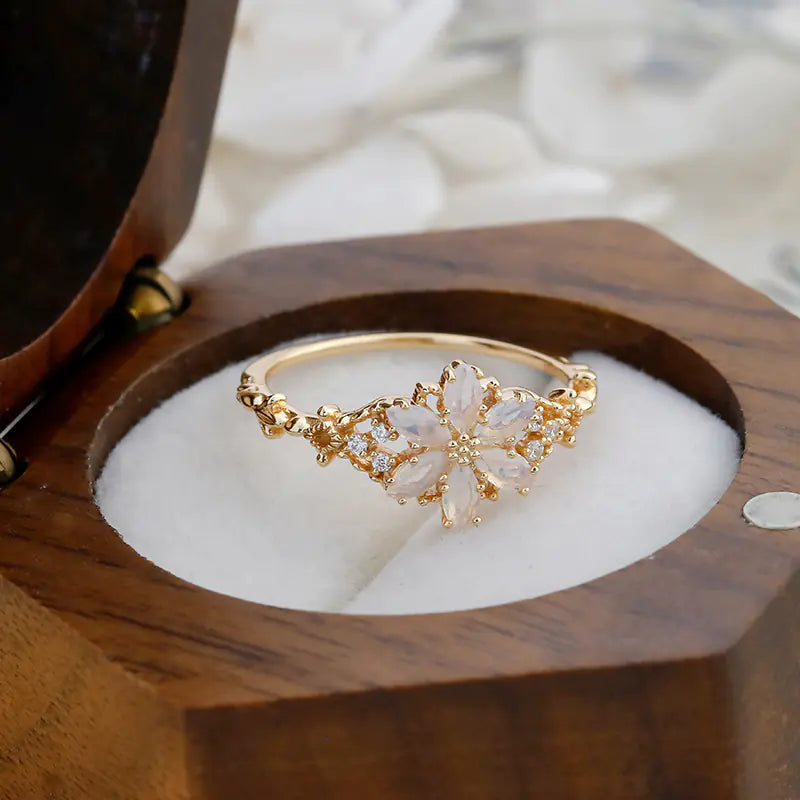 S925 Silver Plated 14K Opal Zircon Ring