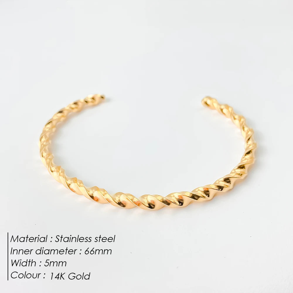 eManco Fashion Metal Thread Pattern Stainless Steel Gold Plated 14K Bangles, High Quality Waterproof Jewelry  48 Hour Shipment