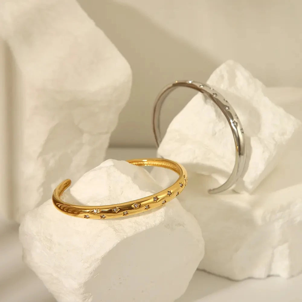 eManco Stainless Steel Sparkling Rhinestone Fashion Bracelet Bangle Gold Plated Waterproof High Quality PVD Jewelry Wholesale