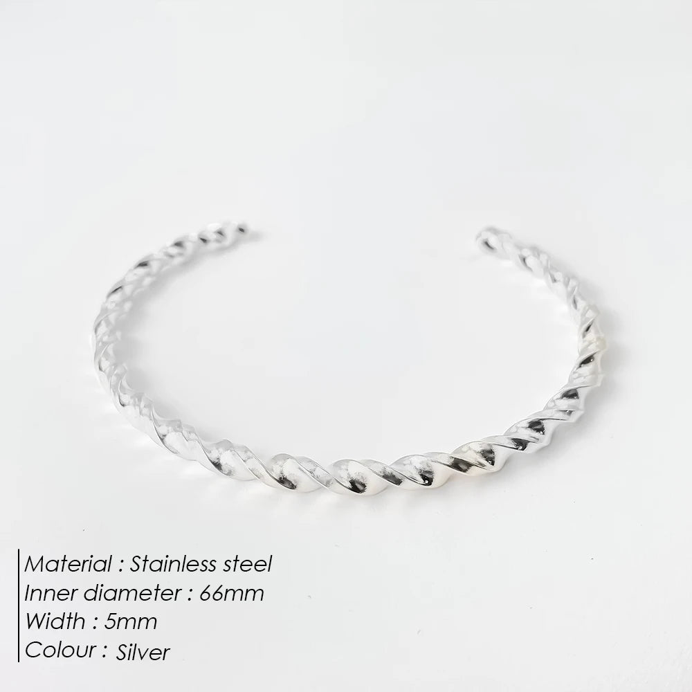 eManco Fashion Metal Thread Pattern Stainless Steel Gold Plated 14K Bangles, High Quality Waterproof Jewelry  48 Hour Shipment