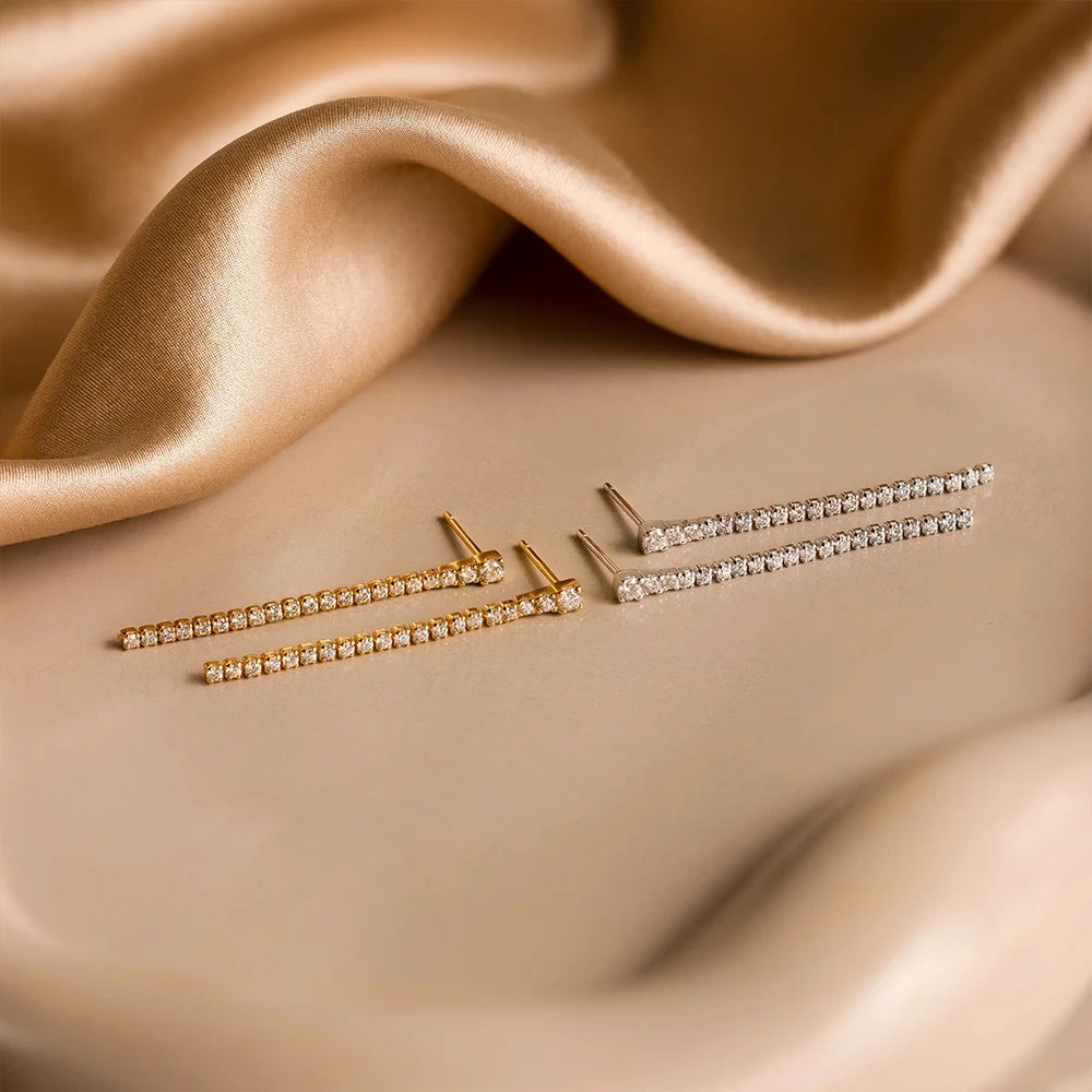 eManco Stainless Steel Gold-Plated Shiny Zirconia Earrings High Quality New Women's Single Row Tassel Pendant Fashion Accessorie