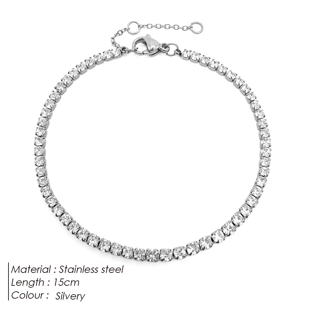 eManco Stainless Steel Gold Plated Sparkling Bracelet High Quality White Zirconia Single Row Simple Accessory For Girls