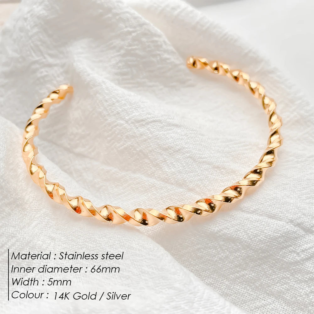 eManco Fashion Metal Thread Pattern Stainless Steel Gold Plated 14K Bangles, High Quality Waterproof Jewelry  48 Hour Shipment