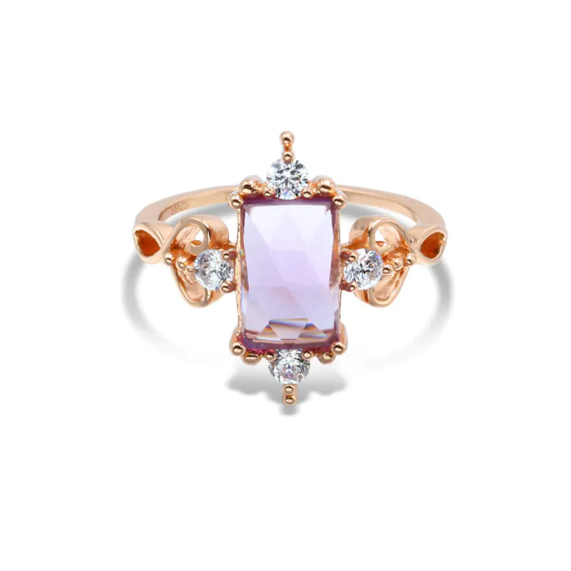 S925 Silver Natural Amethyst Heart-Shaped Ring