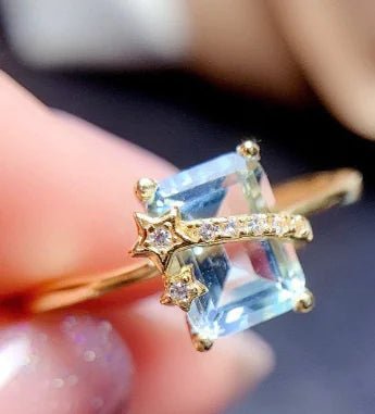 Natural Sky Blue Topaz Ring in 925 Silver Inlay