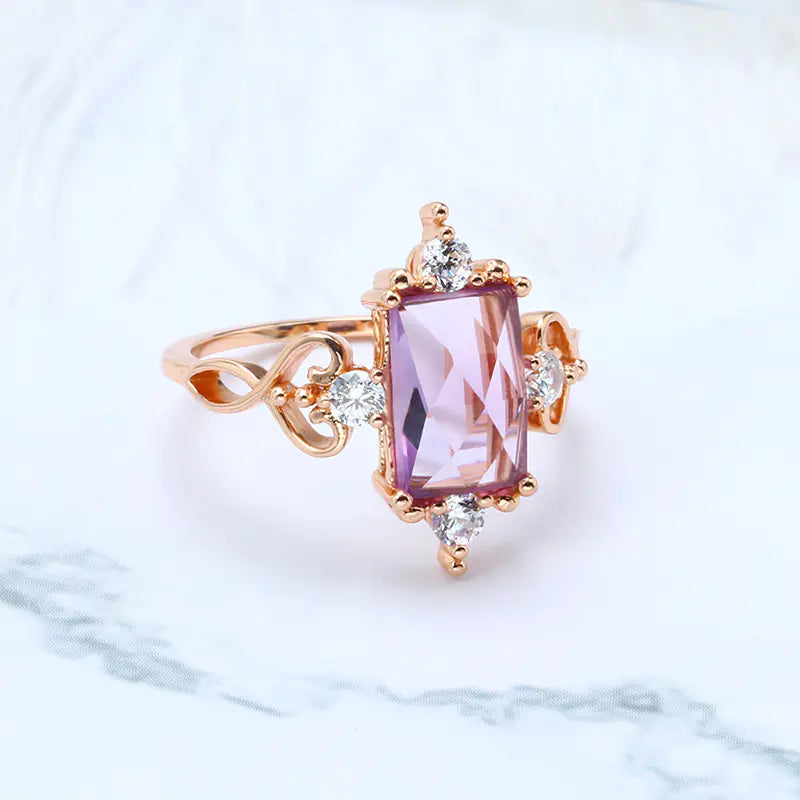 S925 Silver Natural Amethyst Heart-Shaped Ring