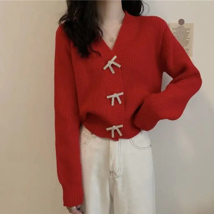 Women's V-neck Loose Short Knitted Cardigan Jacket