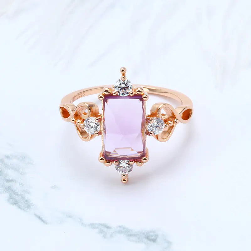 S925 Silver Natural Amethyst Heart-Shaped Ring