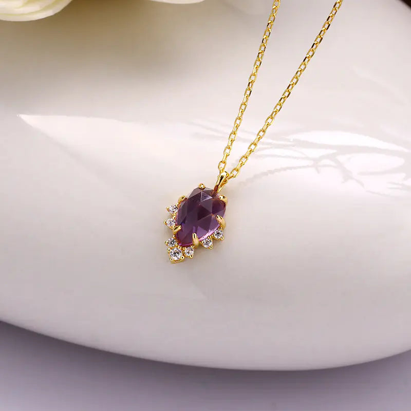 S925 Gold-Plated Necklace with Natural Amethyst Set