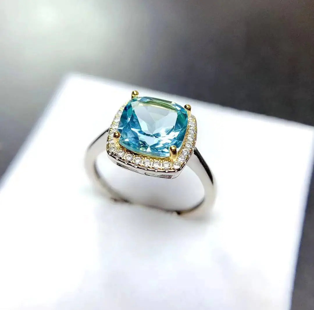 Natural Blue Topaz Ring in S925 Silver (9mm)